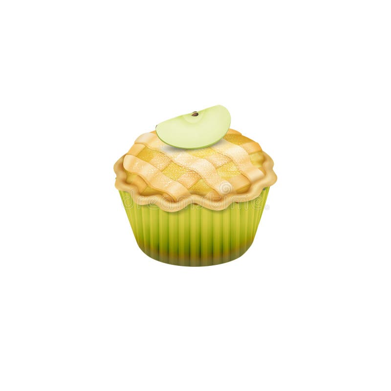 Isolated illustration of apple pie cupcake with a slice of apple on white background. Isolated illustration of apple pie cupcake with a slice of apple on white background