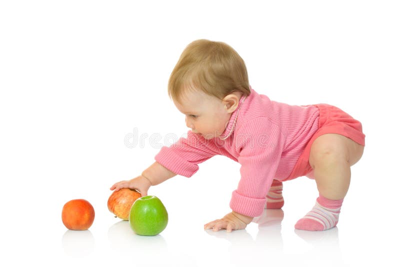 Small baby with apple #8 isolated on white. Small baby with apple #8 isolated on white