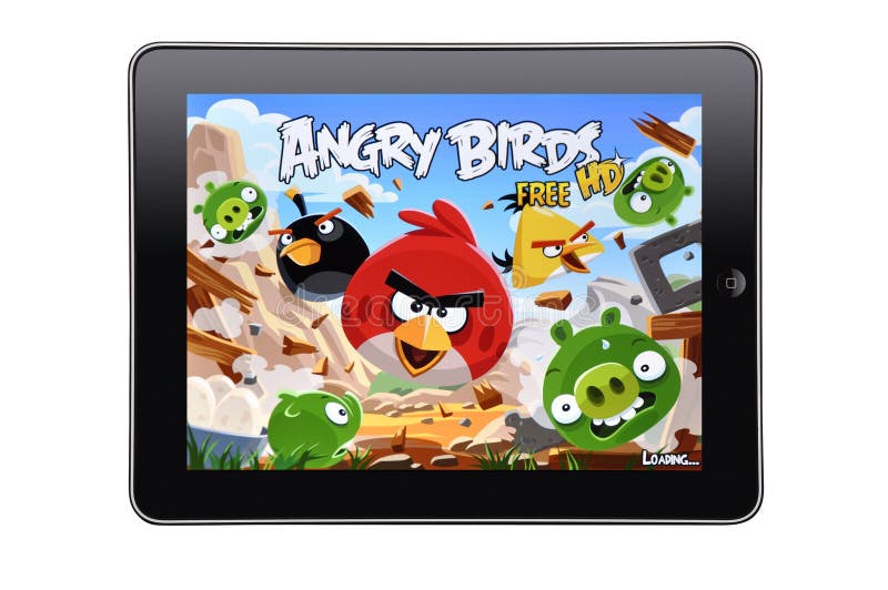 Apple iPad editorial studio shot with Angry Birds app on screen. Apple iPad editorial studio shot with Angry Birds app on screen
