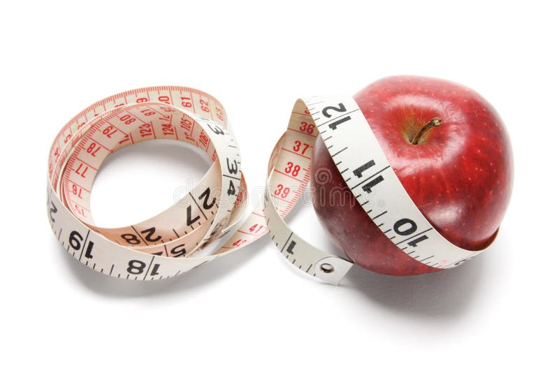 Tape Measure and Red Apple on White Background. Tape Measure and Red Apple on White Background