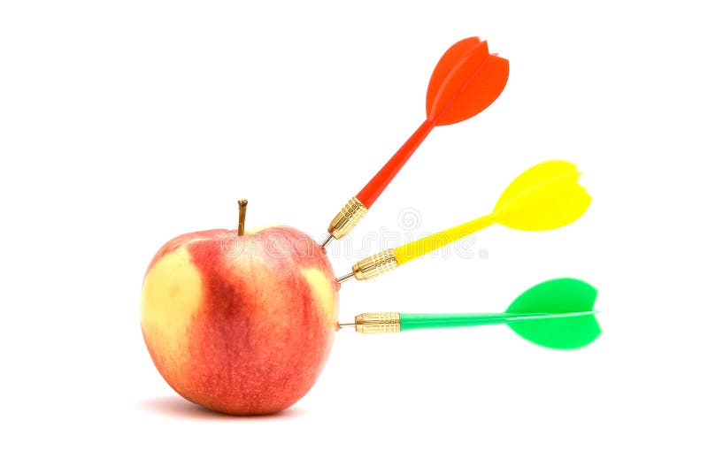 Apple with three darts isolated on white background. Apple with three darts isolated on white background