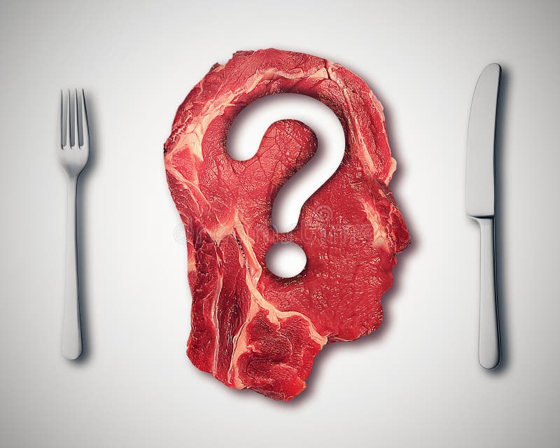 Äta kött ifrågasätter begrepp eller bantar näringbeslut royaltyfri illustrationer Äta kött ifrågasätter begrepp eller bantar näringbeslut royaltyfri illustrationer