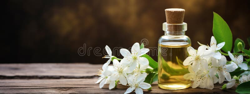ätherisches Mogra-Öl in einer Flasche. generative Hilfe. generative ai spa ai generiert.
