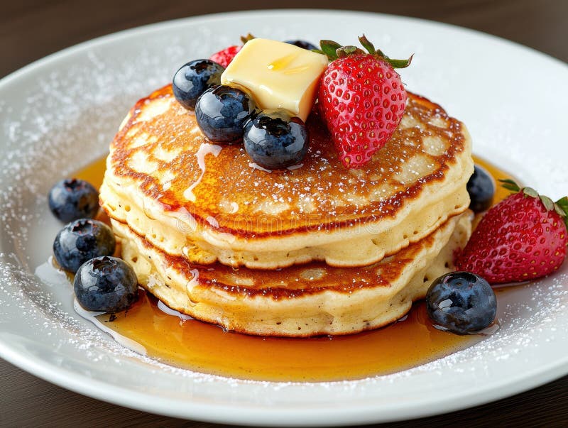 Ätliga pannkakor med färsk frukt royaltyfri illustrationer