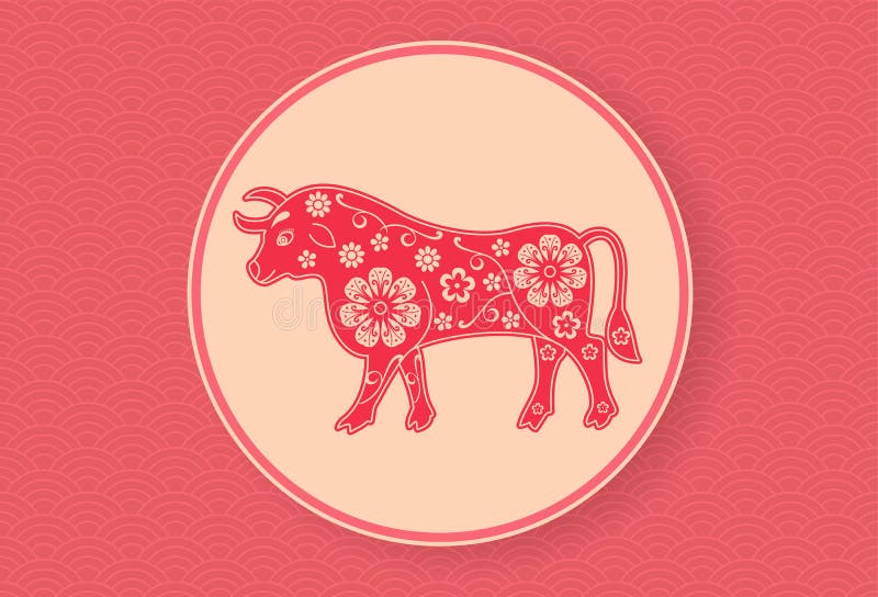 中国黄牛 旧历新年横幅设计模板 红色波浪样式 艺术品设计符号符号十二多种黄道带 抽象花纹理 公牛剪影 向量例证 中国黄牛 旧历新年横幅设计模板 红色波浪样式 艺术品设计符号符号十二多种黄道带 抽象花纹理 公牛剪影 向量例证