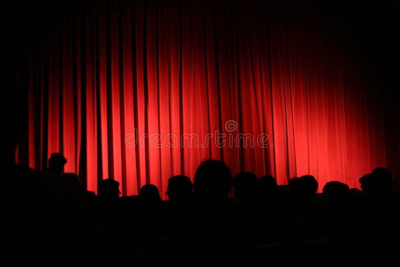 Red curtain with silhouette audience. Red curtain with silhouette audience.