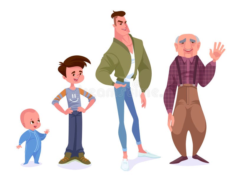 Åldras begrepp av manliga tecken Cirkuleringen av liv från childho vektor illustrationer Åldras begrepp av manliga tecken Cirkuleringen av liv från childho vektor illustrationer