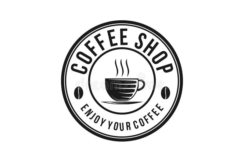 Ångakaffedrinkar och kaffekopp, coffee shoplogo stock illustrationer