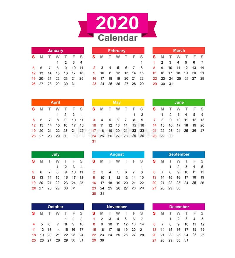 2020 år Kalender Som Isoleras På Den Vita Bakgrundsvektorillustraen