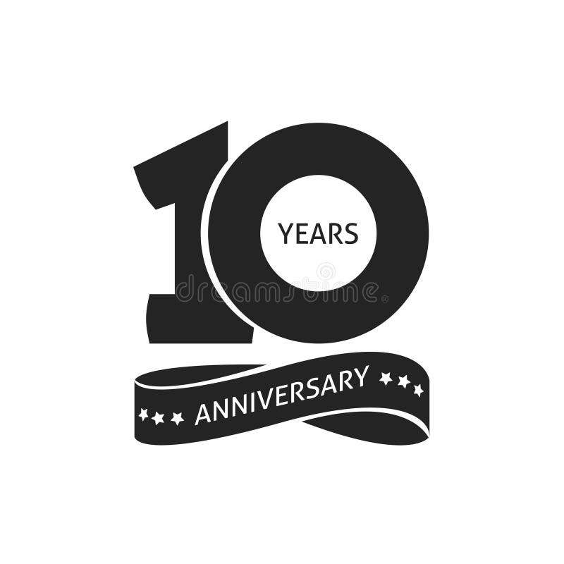 10 år symbol för årsdagpictogramvektor, 10th etikett för årsfödelsedaglogo stock illustrationer