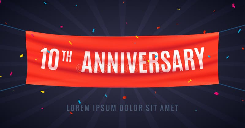 10 år årsdagdesignberöm Händelse 10th för parti för garnering för årsdag för röd flagga bithday royaltyfri illustrationer 10 år årsdagdesignberöm Händelse 10th för parti för garnering för årsdag för röd flagga bithday royaltyfri illustrationer