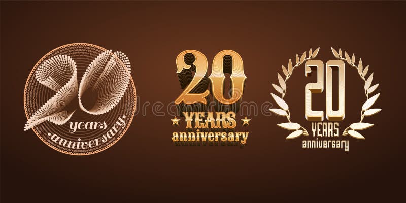 20 år årsdaguppsättning av vektorlogoen, symbol, nummer stock illustrationer 20 år årsdaguppsättning av vektorlogoen, symbol, nummer stock illustrationer