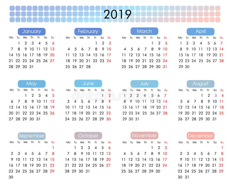 2019 årliga kalender i en minimalist geometrisk stil royaltyfri illustrationer 2019 årliga kalender i en minimalist geometrisk stil royaltyfri illustrationer