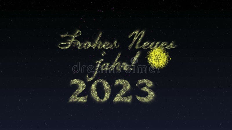 2023 års fyrverkerianimering på svart bakgrund, guldfärgad 2023 stock illustrationer