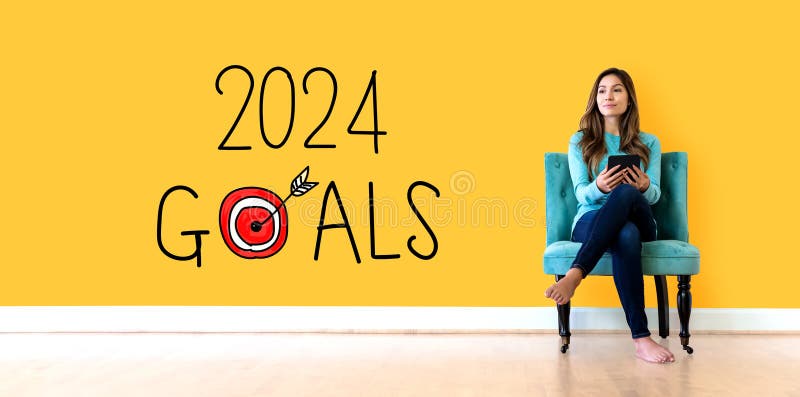 2024 års mål med unga kvinnor royaltyfria bilder