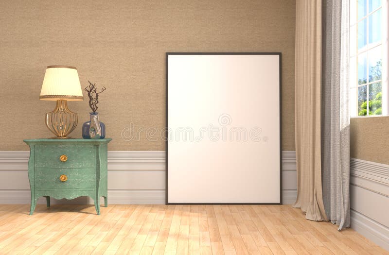 Åtlöje upp affischram i inre bakgrund illustration 3d vektor illustrationer Åtlöje upp affischram i inre bakgrund illustration 3d vektor illustrationer