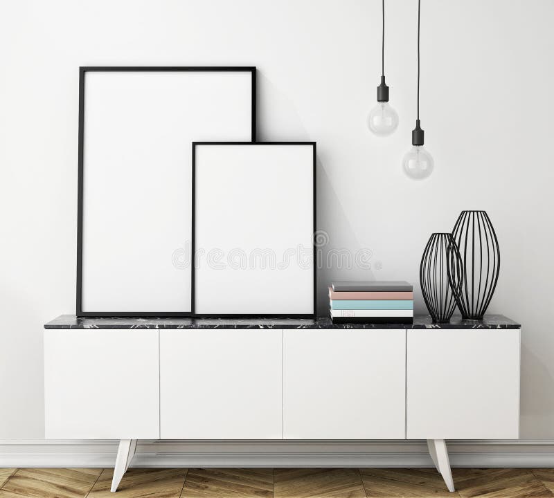 Åtlöje upp affischram på byrån, inre stock illustrationer