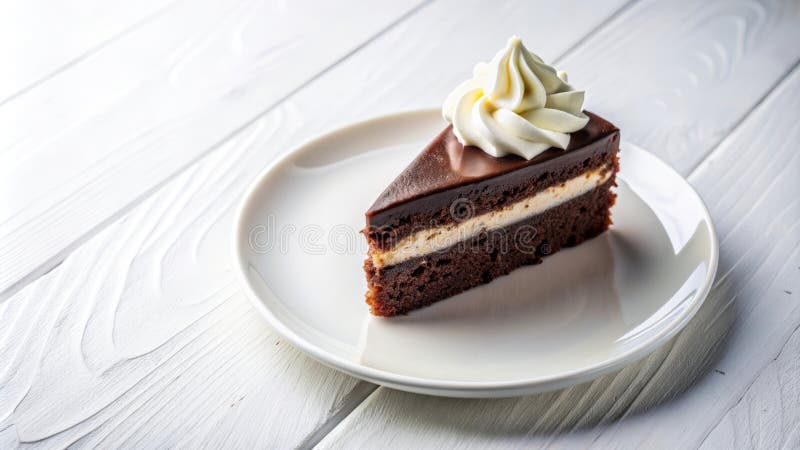 åtnjuta en del chokladkaka med delikat vaniljgrädde royaltyfri illustrationer