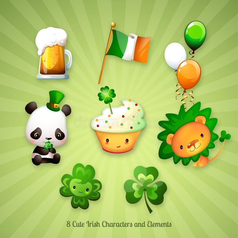 Åtta St Patrick's Day Irish Characters and Designs stock illustrationer Åtta St Patrick's Day Irish Characters and Designs stock illustrationer
