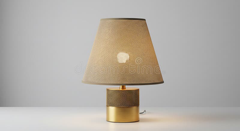 È accesa una lampada da tavolo con un'ombreggiatura di tessuto beige convogliata che emette un getto caldo. La lampada illustrazione vettoriale
