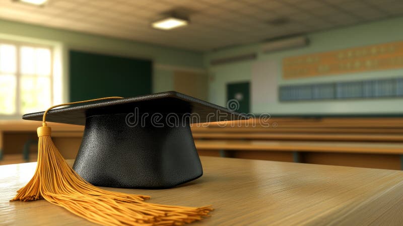 È impostata una vista di chiusura di un cappuccio nero con una nappa d'oro catturata con una profondità di campo ridotta rispetto immagine stock libera da diritti