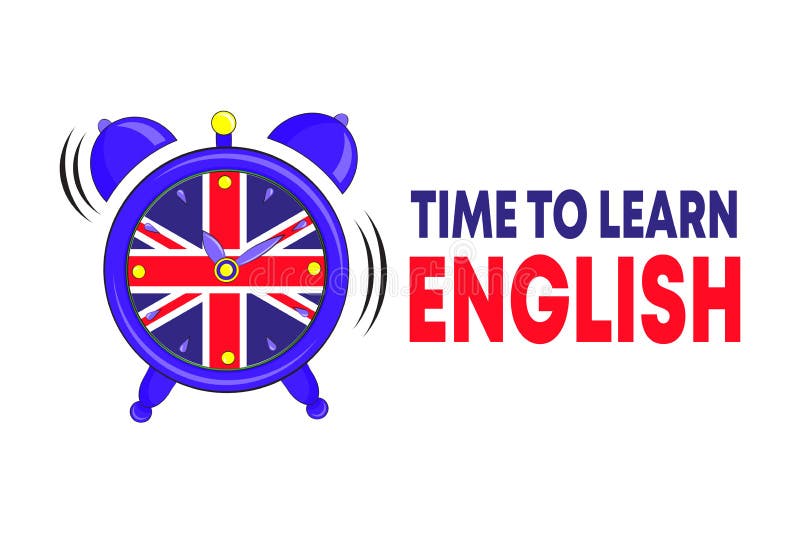 è ora di imparare l'inglese - orologio d'allarme con bandiera inglese sulla faccia dell'orologio - concetto di apprendimento