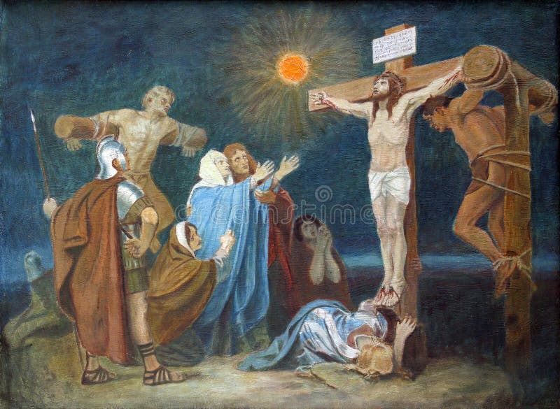 12ème station de la croix, crucifixion : Jésus est cloué à la croix photographie stock libre de droits 12ème station de la croix, crucifixion : Jésus est cloué à la croix photographie stock libre de droits