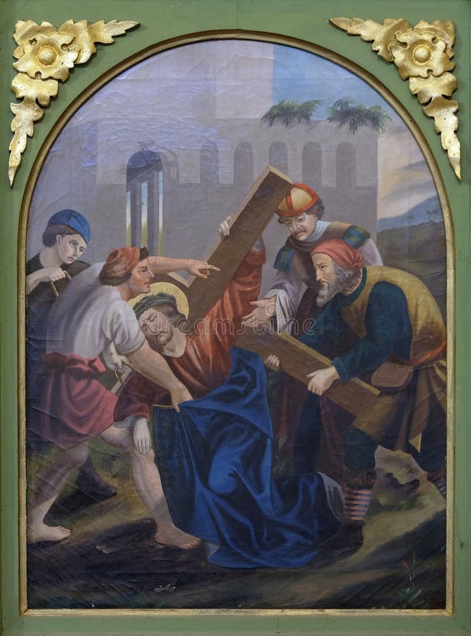 2nd Stations of the Cross, Jesus is given his cross, church of Saint Matthew in Stitar, Croatia. 2nd Stations of the Cross, Jesus is given his cross, church of Saint Matthew in Stitar, Croatia