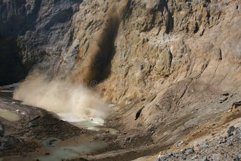 Landslide in the mountain. Crater of Mutnovsky volcano. Landslide in the mountain. Crater of Mutnovsky volcano.