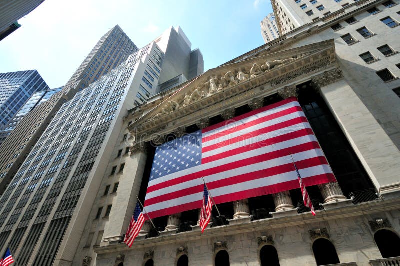 Wall Street Stock Exchange building with US flag, august 2010. Wall Street Stock Exchange building with US flag, august 2010