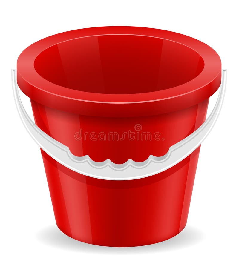 Beach red bucket childrens toy for sand stock vector illustration isolated on white background. Beach red bucket childrens toy for sand stock vector illustration isolated on white background
