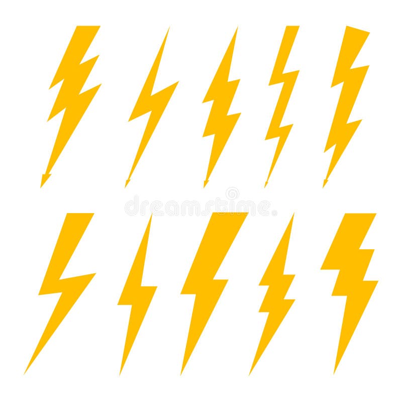 Lightning bolt. Flash of thunderbolt. Icon of thunder, thunderstorm and electric power. Orange logo of shock. Symbol for storm and warning. Sign of strike, energy, charge. Yellow lightening. Vector. Lightning bolt. Flash of thunderbolt. Icon of thunder, thunderstorm and electric power. Orange logo of shock. Symbol for storm and warning. Sign of strike, energy, charge. Yellow lightening. Vector