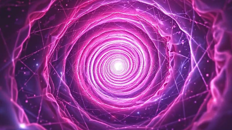 éclat lumineux en spirale rose et violet abstrait provenant de formes géométriques complexes au centre de l'IA générative illustration stock