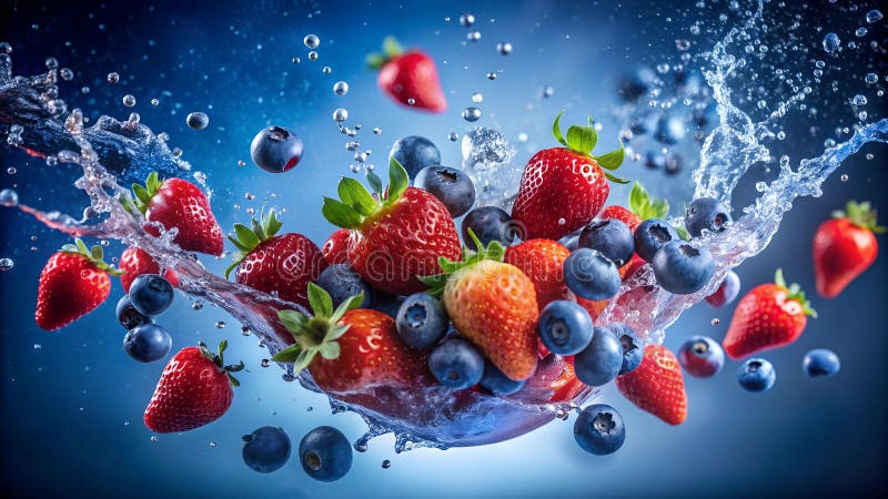 éclatement de baies : une symphonie colorée de fraises et de bleuets génatifs ai illustration de vecteur