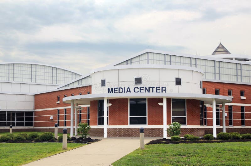 A modern school media center with brick stones. A modern school media center with brick stones