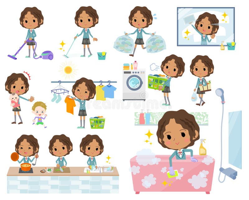 Écolière Black_Housekeeping illustration libre de droits Écolière Black_Housekeeping illustration libre de droits