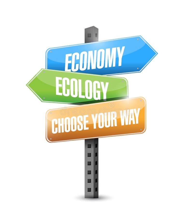 Économie contre l'écologie. choisissez votre panneau routier de manière illustration de vecteur Économie contre l'écologie. choisissez votre panneau routier de manière illustration de vecteur