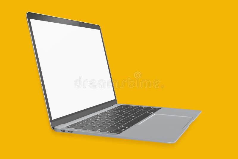 Écran blanc ouvert sur l'ordinateur portable de vue de côté d'ordinateur moderne prototypes isolés avec le masque de coupe sur le illustration stock