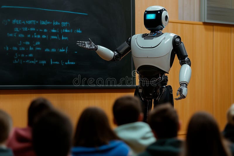 éducateur futuriste de robots donnant une leçon illustration stock