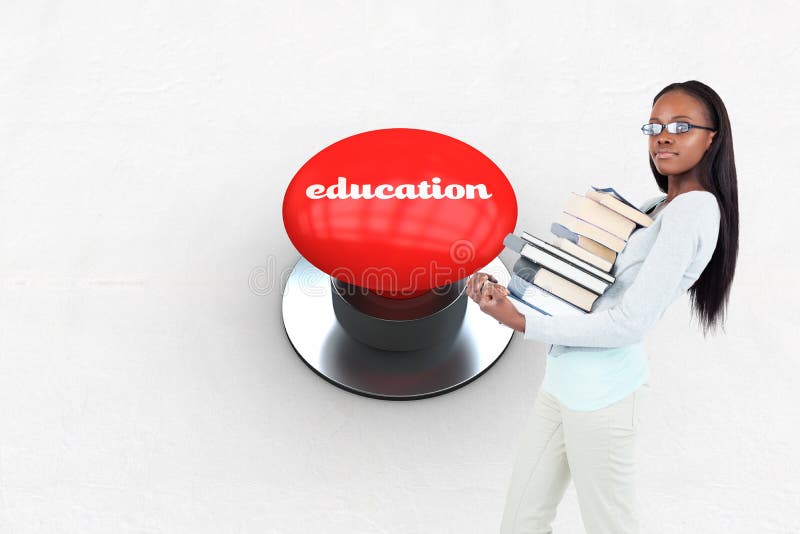Éducation contre le bouton poussoir rouge digitalement produit image stock