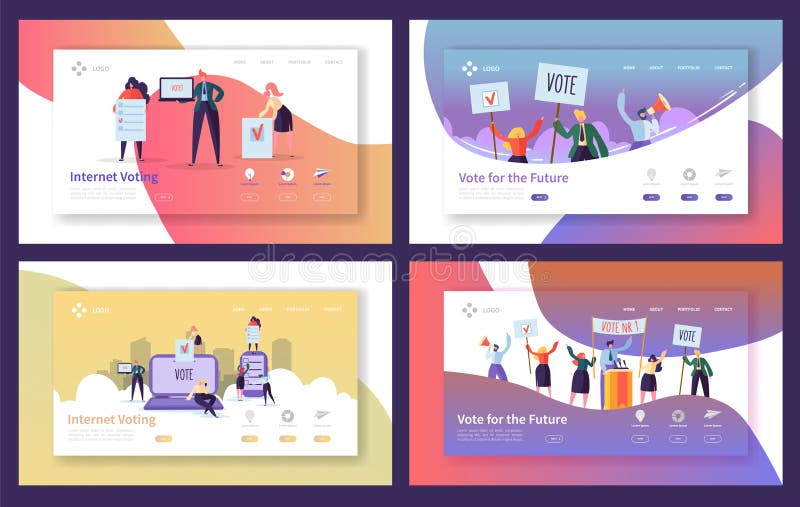 Élections de vote débarquant l'ensemble de calibre de page Internet de caractères d'hommes d'affaires votant, concept de se réuni illustration stock