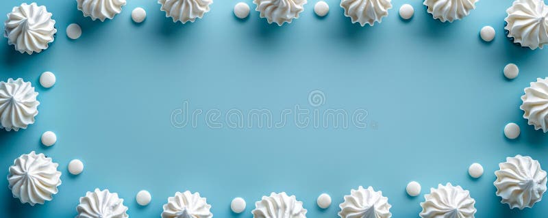 Elegant White Meringue Arrangement on Soft Blue Background with Copy Space for Text and Design AI Generative. Elegant White Meringue Arrangement on Soft Blue Background with Copy Space for Text and Design AI Generative