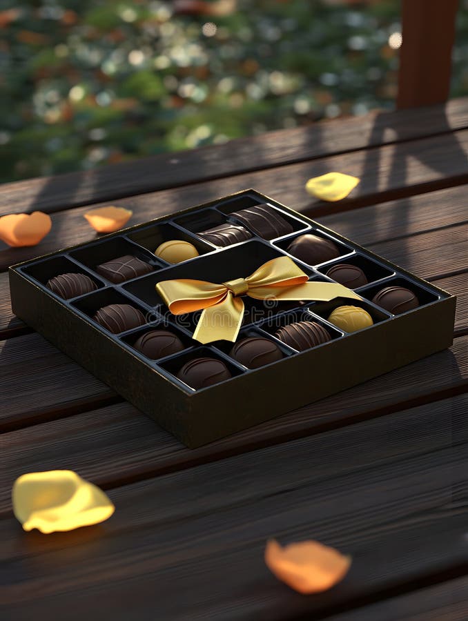 Élégant Chocolat Cadeau Assortiment Sucres délicieux Traitements de luxe Romantique Présent bow or foncé illustration de vecteur