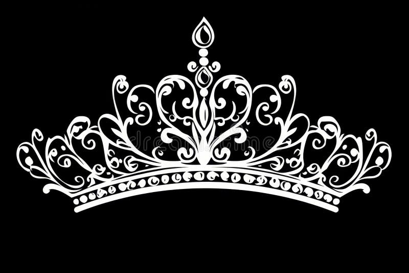 élégant design de couronne blanche sur fond noir pour un usage décoratif. Cet élégant design de couronne blanche présente des détails complexes et une silhouette luxueuse sur un fond noir frappant parfait pour divers projets décoratifs. ai génératif