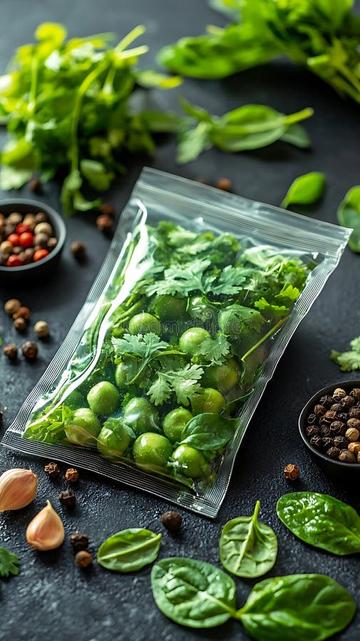 Élégant emballage sac mockage avec herbes fraîches et épices. illustration stock