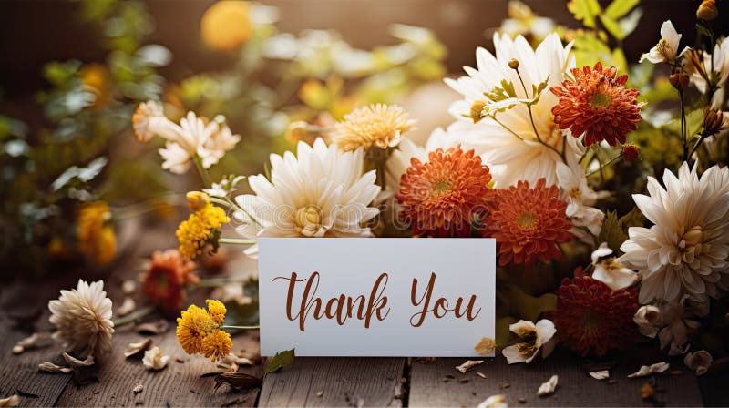 élégant merci fleurs de carte brillant d'ai génératif illustration stock