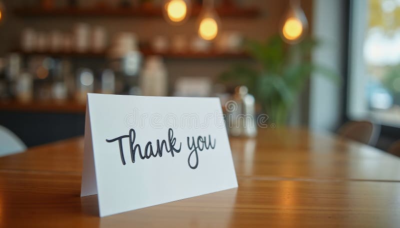 élégante carte de remerciements sur table en bois chaleureux éclairage du café sentiment de gratitude illustration de vecteur