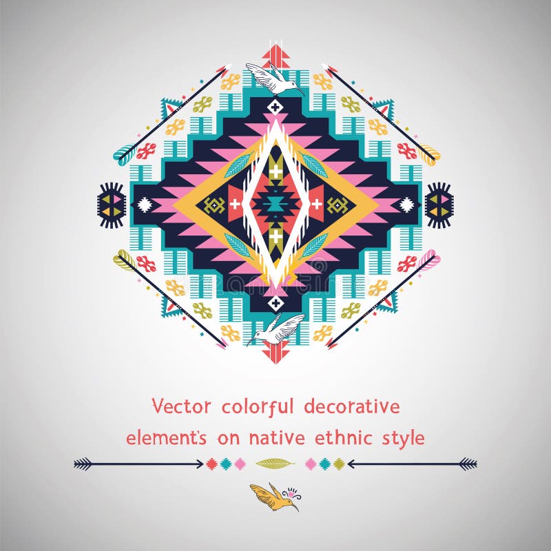 Élément décoratif coloré de vecteur sur l'indigène illustration libre de droits Élément décoratif coloré de vecteur sur l'indigène illustration libre de droits