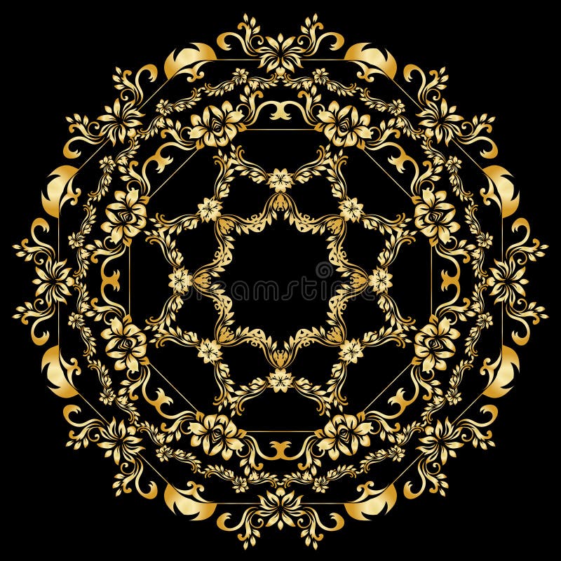 Éléments calligraphiques d'or de conception de vecteur sur le fond noir Frontière de menu et d'invitation d'or, cadre rond, divis illustration stock Éléments calligraphiques d'or de conception de vecteur sur le fond noir Frontière de menu et d'invitation d'or, cadre rond, divis illustration stock