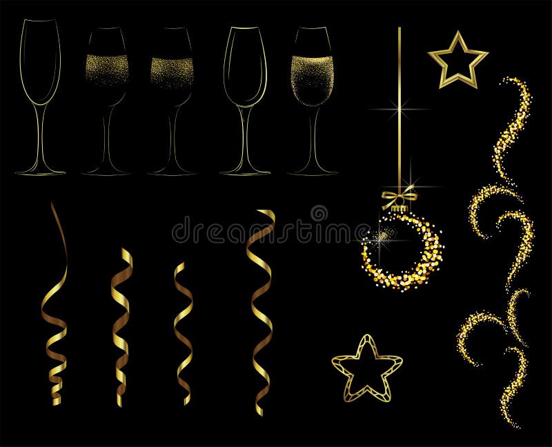 Éléments d'or pour la nouvelle année et le Noël illustration stock Éléments d'or pour la nouvelle année et le Noël illustration stock